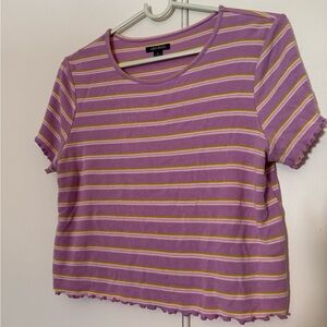 wild fable Lavender, White & Yellow Striped Short Sleeve Tee